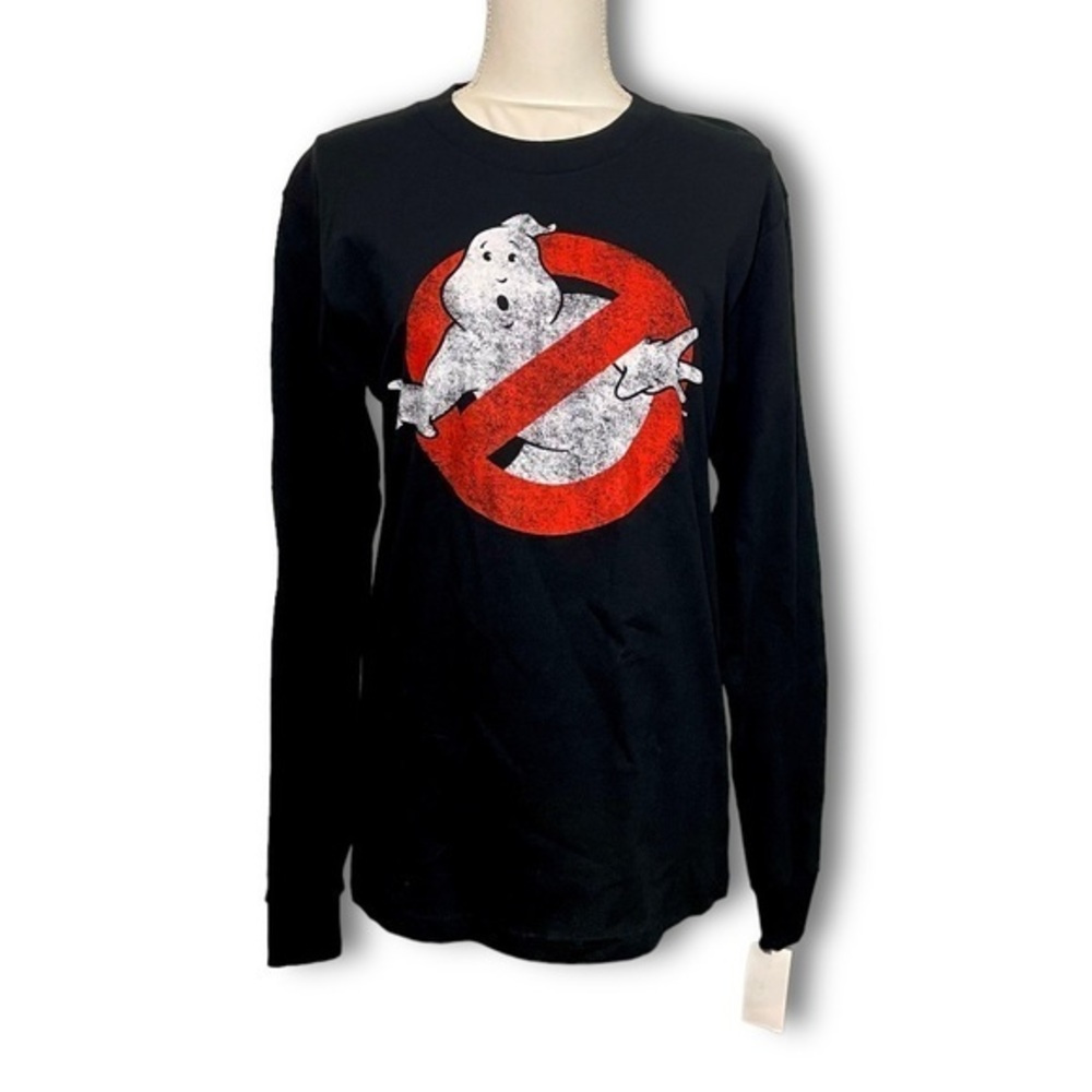 NWT Ghostbusters Logo Black Long Sleeve Tee T-Shirt Top New Mad Engine Unisex